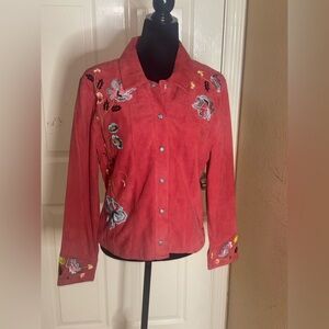 DOUBLE D RANCH Women's Sz M Coral Suede Floral Embroidered Patch Jacket​
